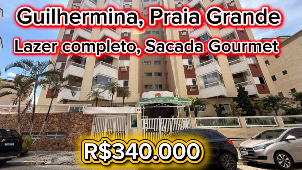 R$340.000 | Sacada Gourmet | Lazer completo | 250m do mar | Guilhermina, Praia Grande | OPORTUNIDADE