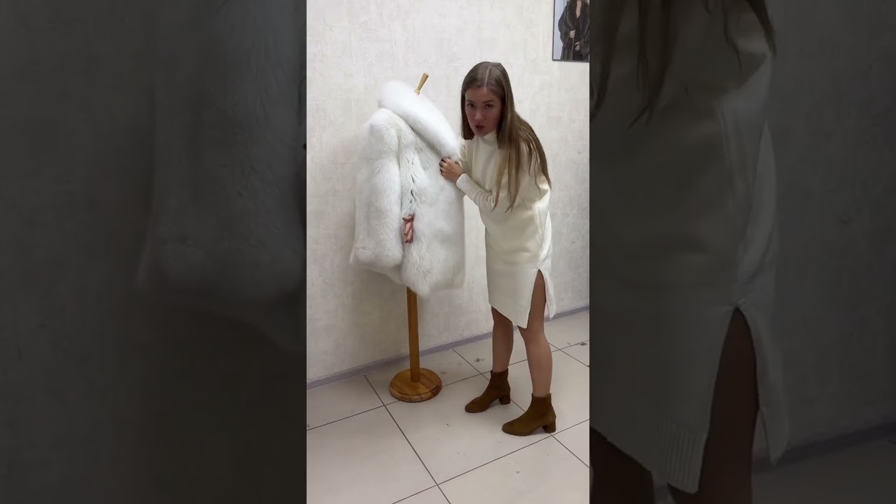 Luxury white fox fur coat