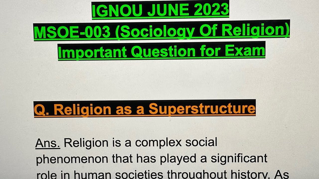 IGNOU 💫💯MSOE-003 Important Exam Question🤩 Religion as a superstructure #sociology #upsc