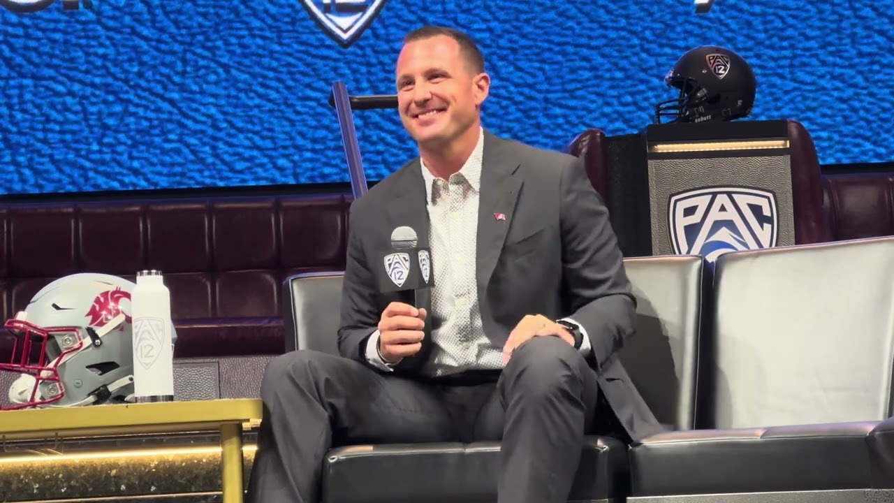 Washington State coach Jake Dickert on the main stage at Pac-12 Media Day