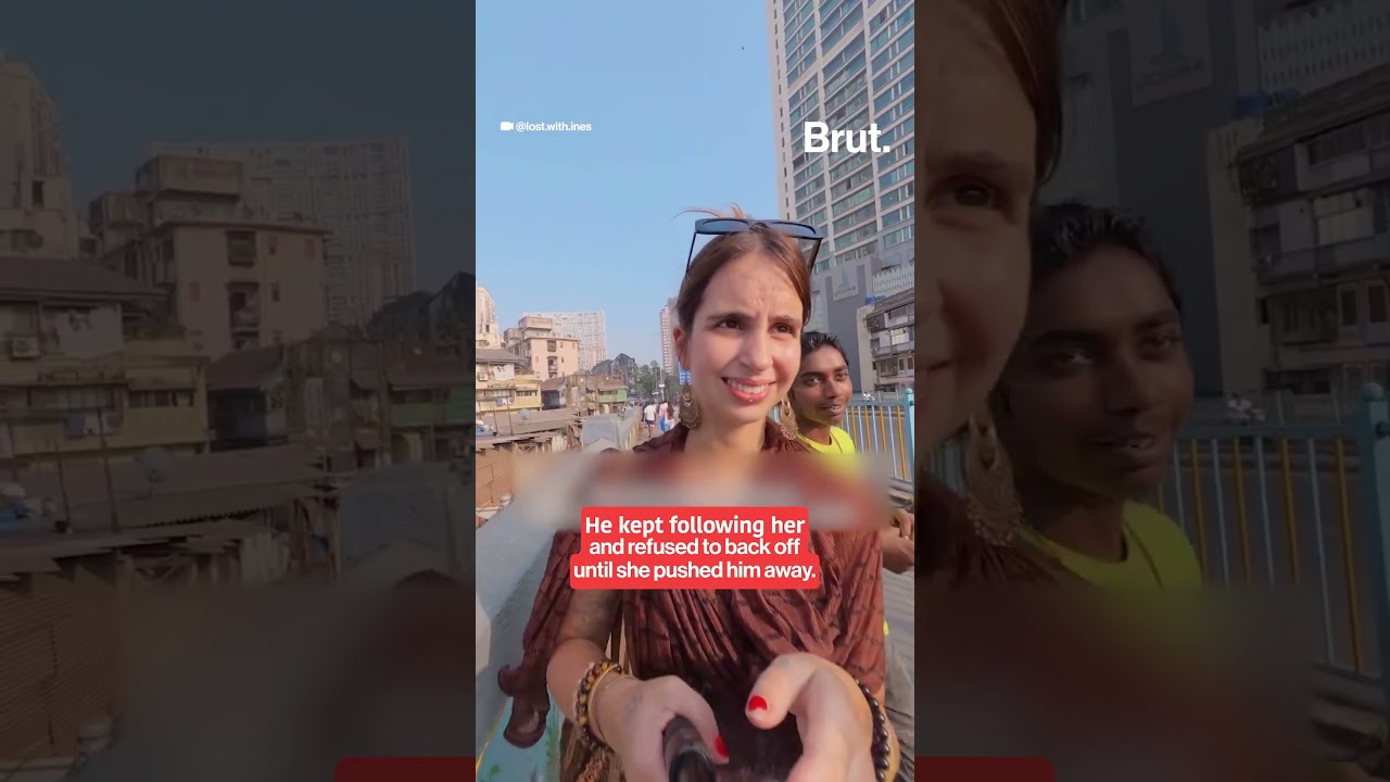 A content creator pushed a man away after her repeated refusals to take a selfie were ignored.