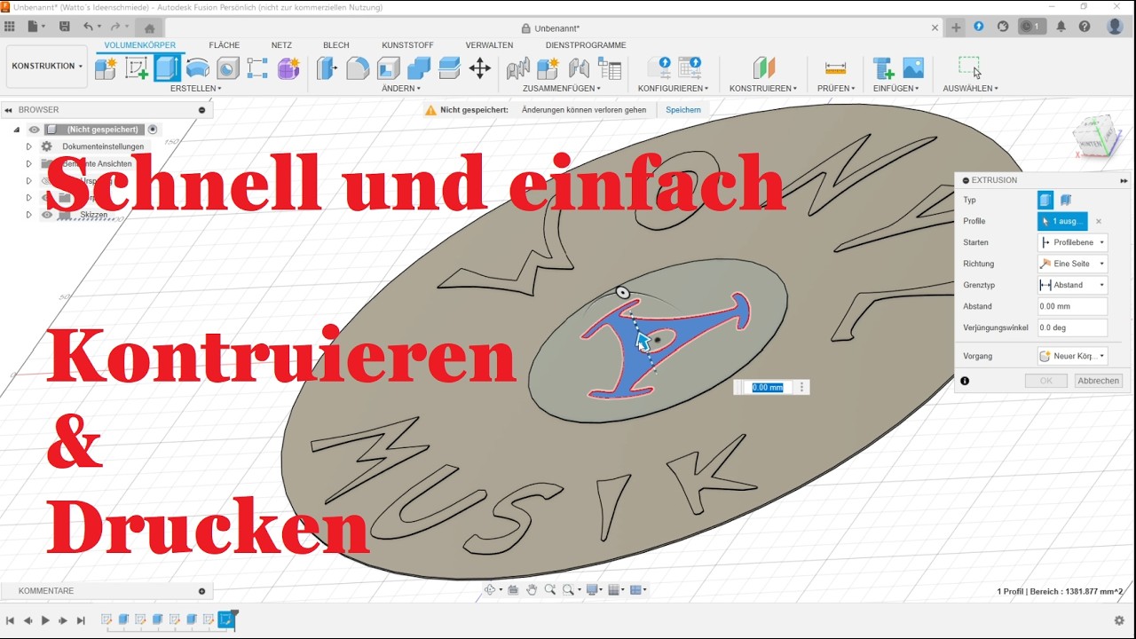 SVG erstellen, Schallplatte kontruieren mit Fusion360, Bambu Suite und Bambu Studio