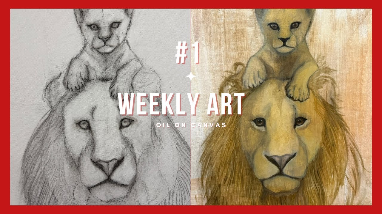 Oil on Canvas Lion with Cub | Powerful Wildlife Art | Symbol of Strength & Love