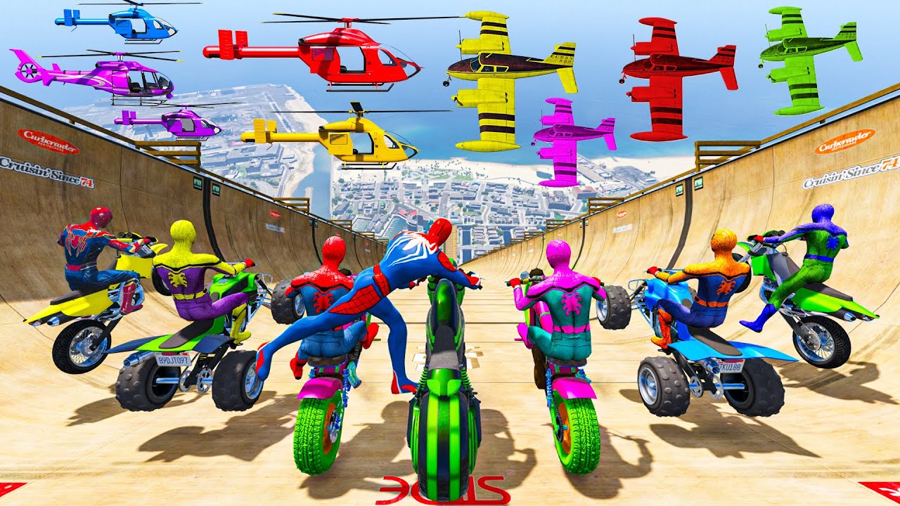 GTA 5 Longest Ramp Challenge Spiderman vs Longest Ramp in   Highest Mega Ramp in GTA 5 #005