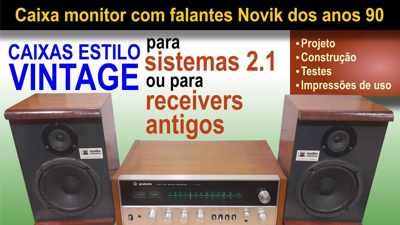 Caixa monitor estilo vintage com falantes Novik dos anos 90 para som 2.1 ou para receivers antigos