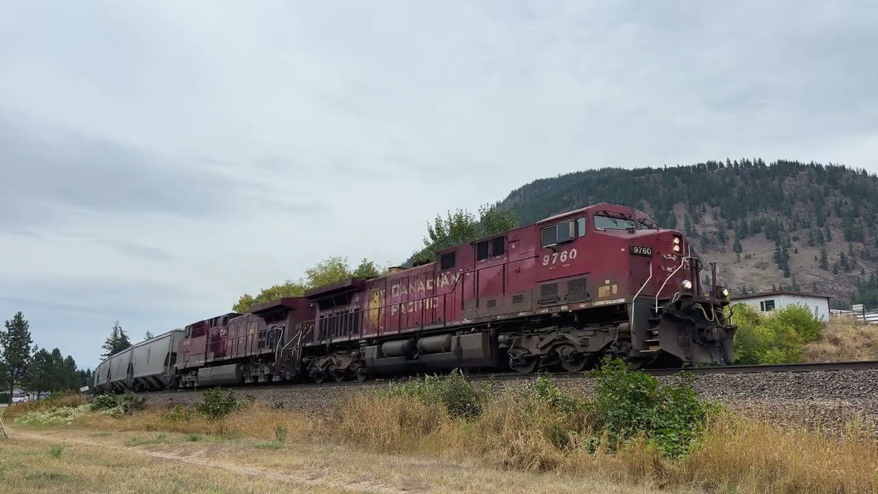 CP 9760 Leads w/CP 9713 mid dpu CPKC Grain Train in Chase BC