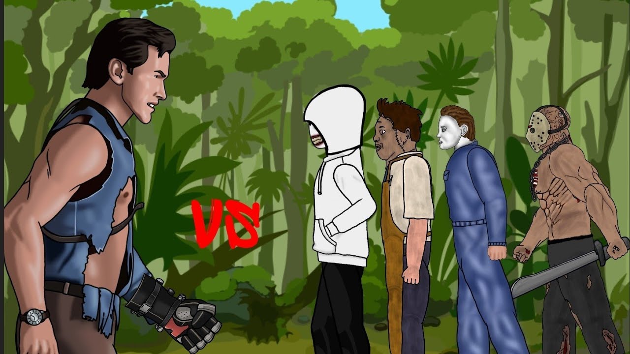 Ash Williams y terminator vs Jeff the killer, letherface, Jason Voorhees, Michael Myers | animación 