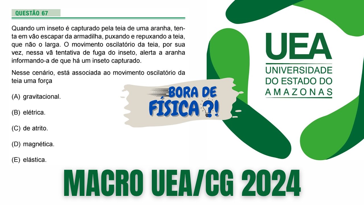 Questão 67 de FÍSICA do MACRO UEA | Conhecimentos GERAIS 2024 | Dinâmica e FORÇA ELÁSTICA