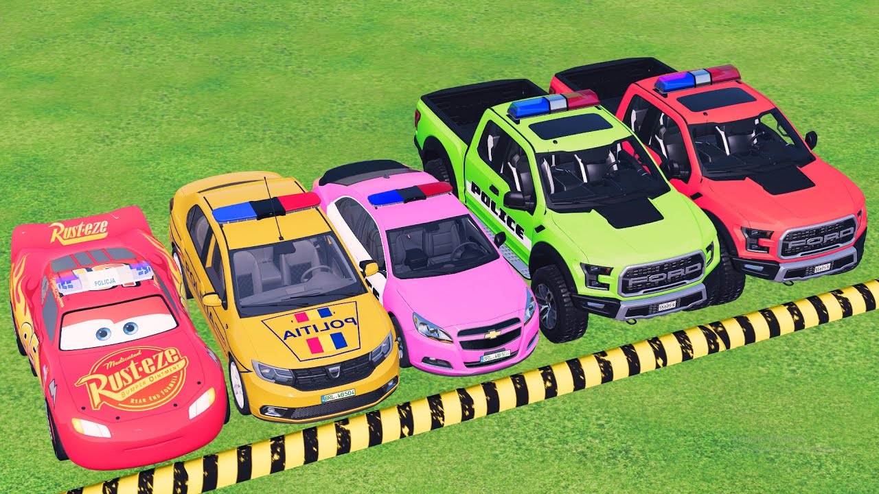 TRANSPORTING CARS, AMBULANCE, FIRE TRUCK, POLICE CARS OF COLORS! WITH BIG TRUCKS! -fs22 #1