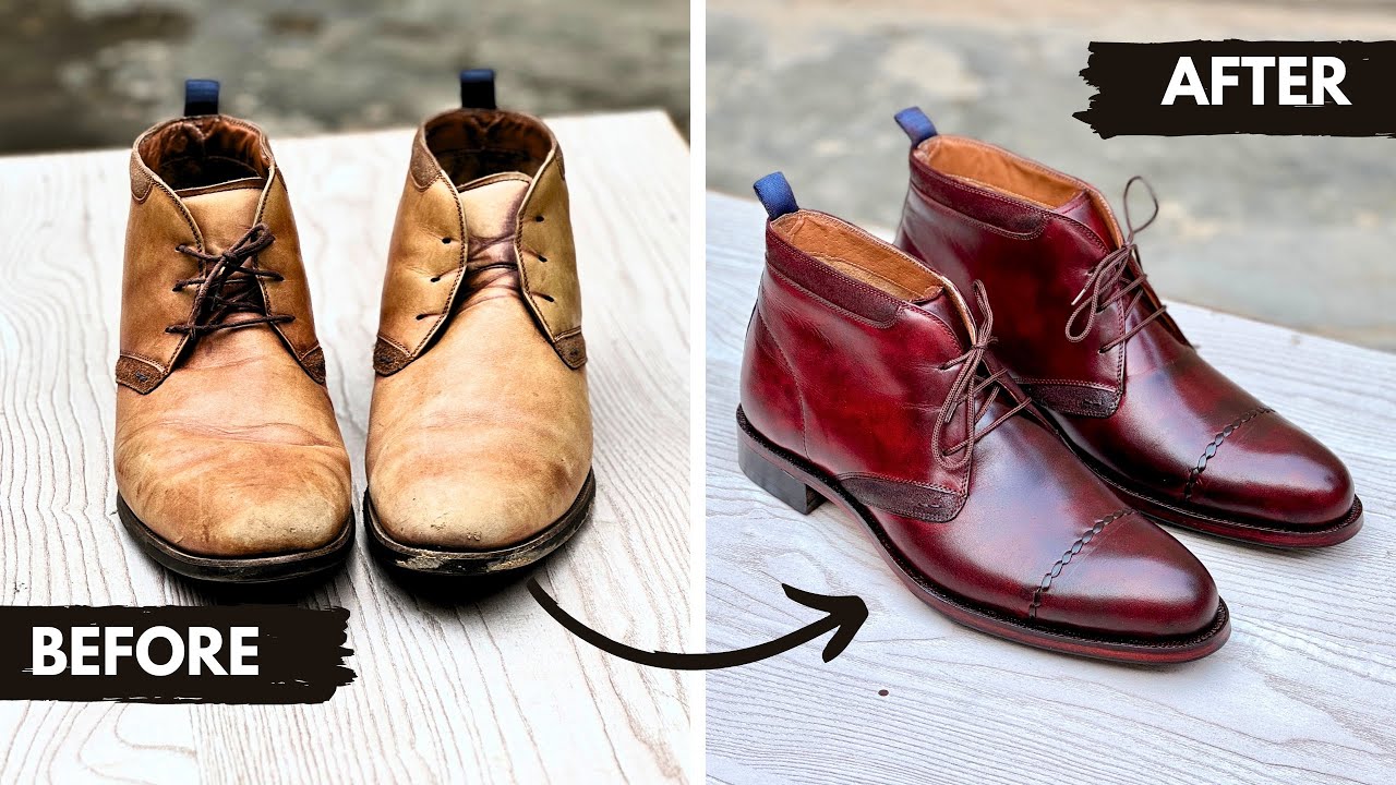 Transforming Worn Leather Chukka Boots into Stunning New Shoes | Complete Restoration Process