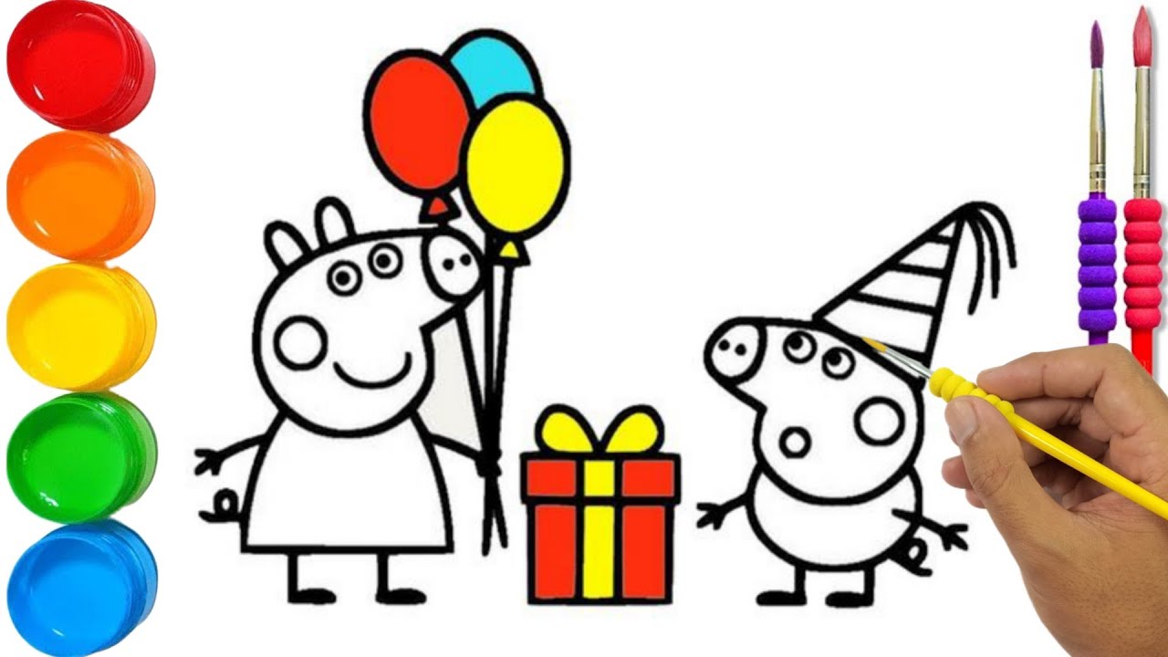 Как нарисовать вечеринку в стиле Свинки Пеппы на день рождения 🎂 Простые пошаговые инструкции