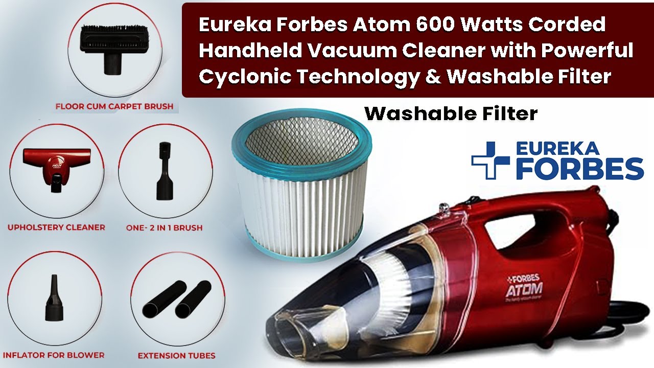 Eureka Forbes Atom 600 Watts Corded Handheld Vacuum Cleaner with Powerful Cyclonic Technology & Wash