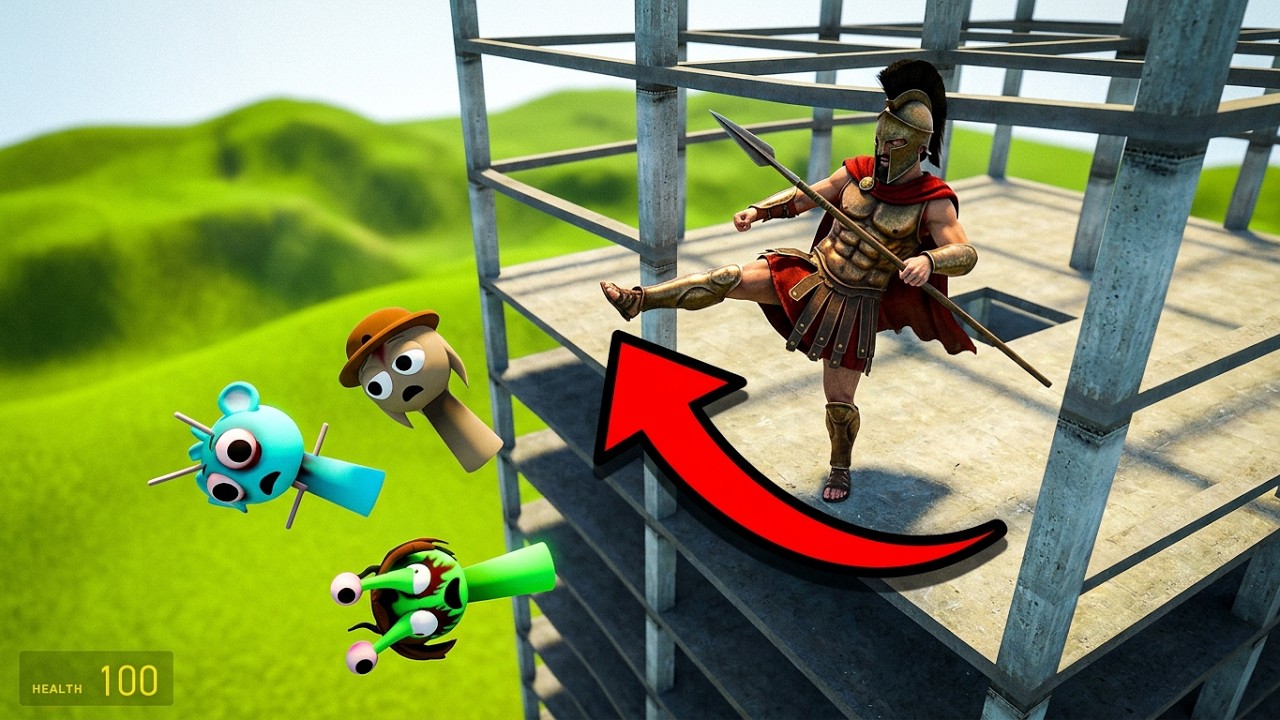 SPARTAN KICKING ALL SPRUNKI CHARACTERS ON THE SKYTOWER in Garry's Mod!