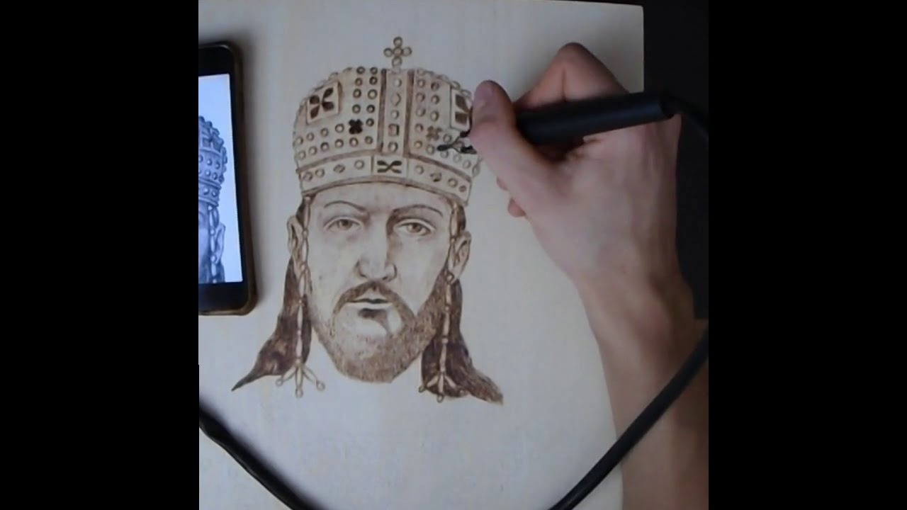 Car Dušan Silni portret u drvetu. Rucni rad/hand made. Pirografija/pyrography