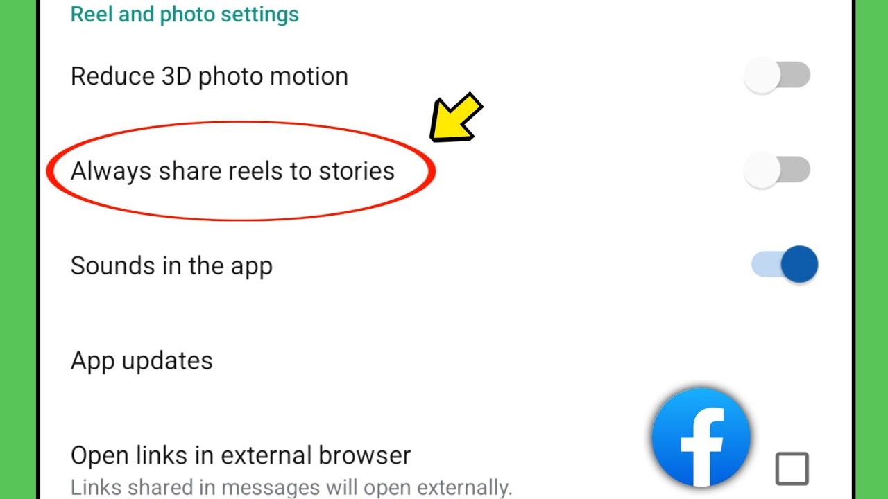 Facebook Always share reels to stories settings