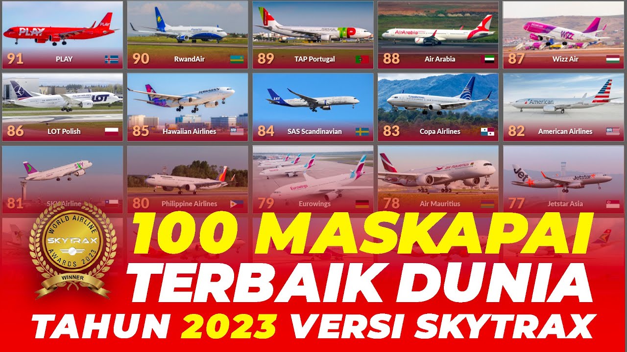 World's Top 100 Airlines 2023 by Skytrax. 100 Maskapai Terbaik di Dunia Tahun 2023 Versi Skytrax.