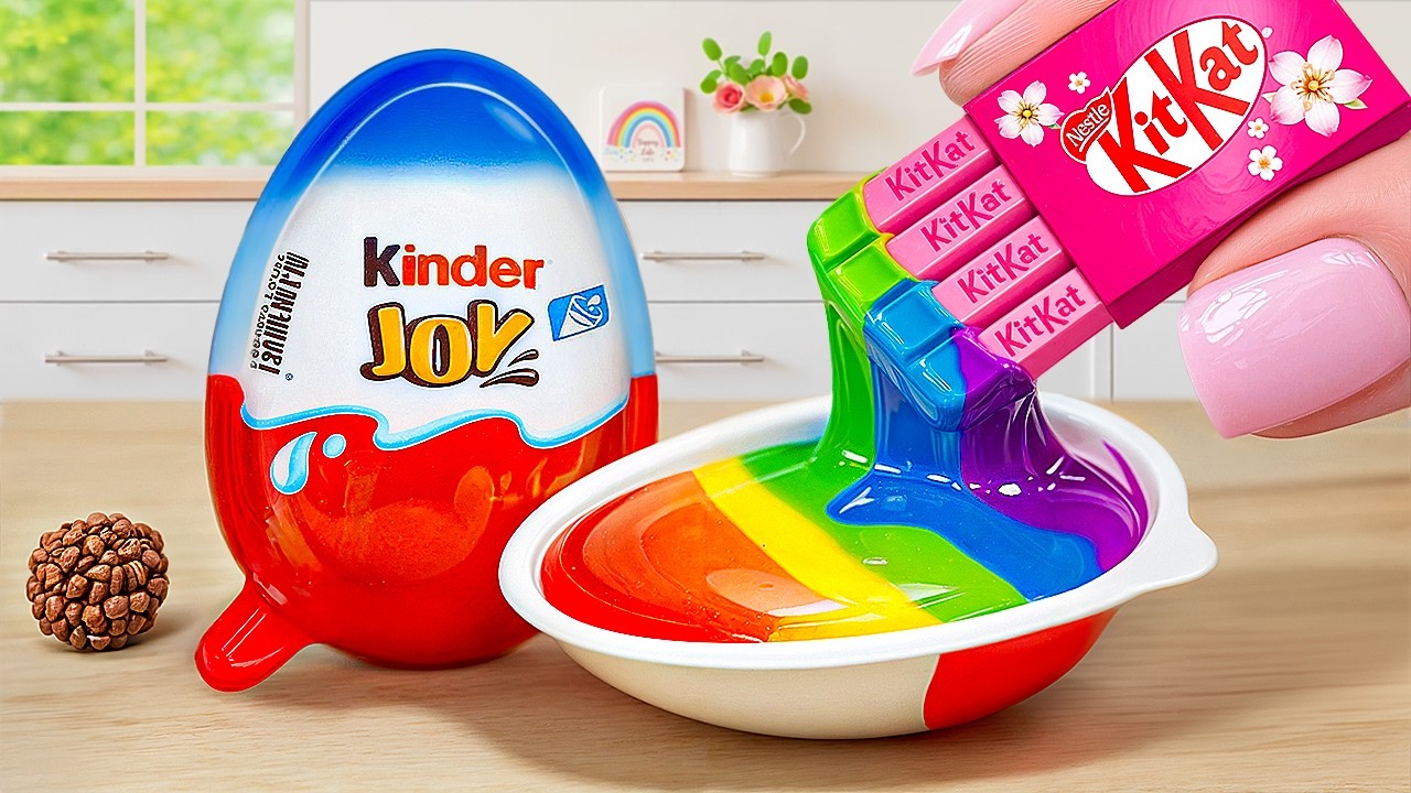 Rainbow KitKat Cake Recipe with Kinder Chocolate Decorating Ideas