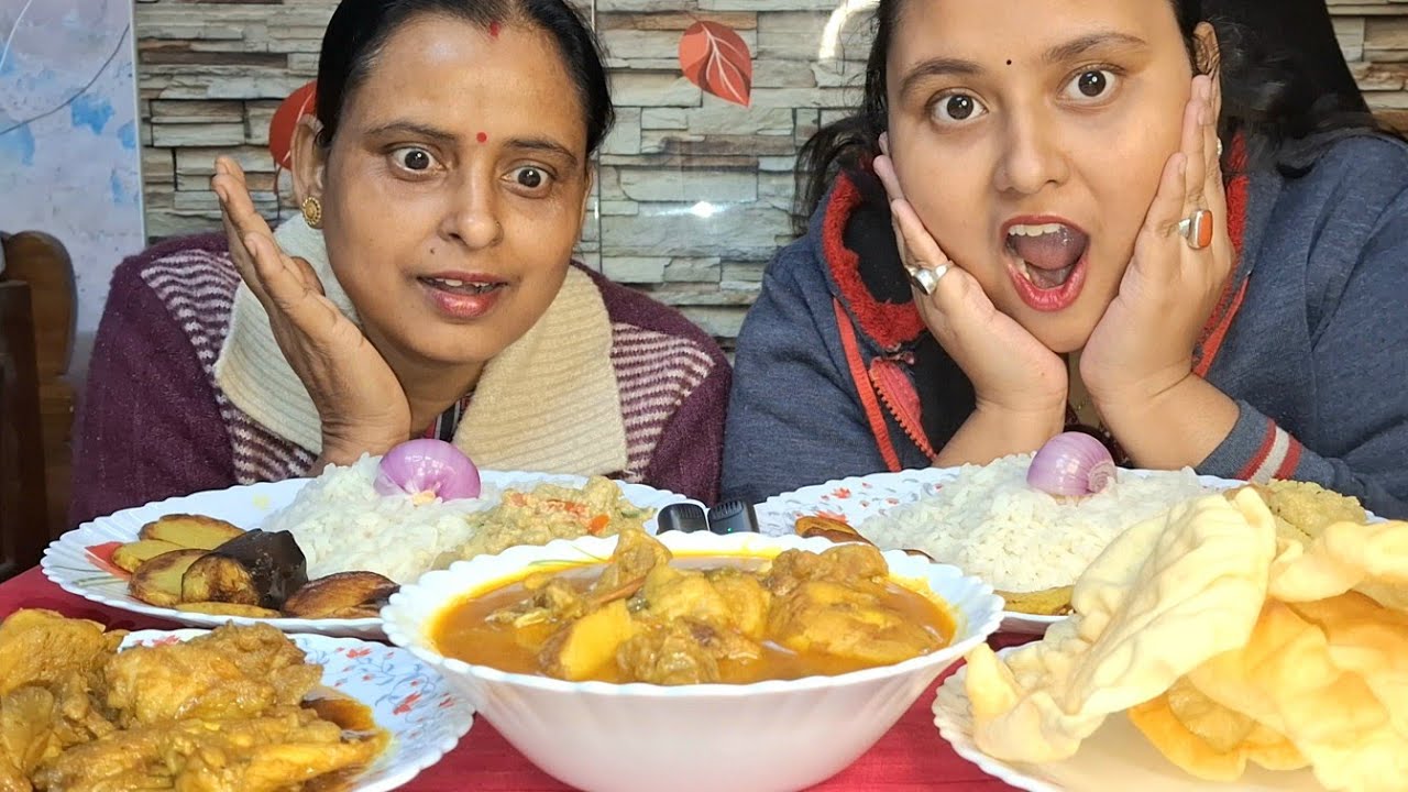 Earing Spicy🌶Chicken Curry🍗and Mutton Curry🍖Challenge🥵| Rice,Aloo Posto,Aloo Bhaja,papad Challenge🤤