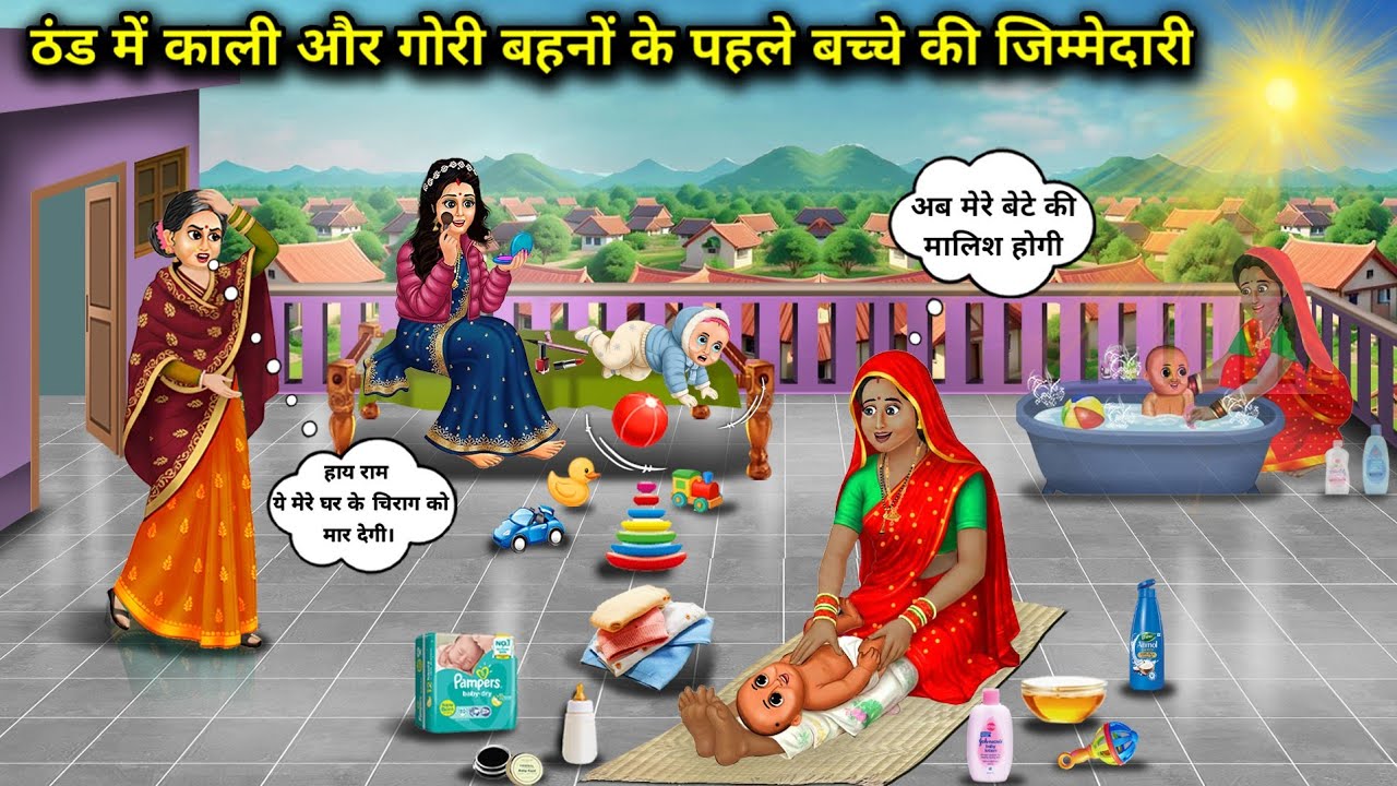 ठंड में काली और गोरी बहनों के पहले बच्चे की जिम्मेदारीदारी। Cartoon videos। Hindi Stories Ke diwane।