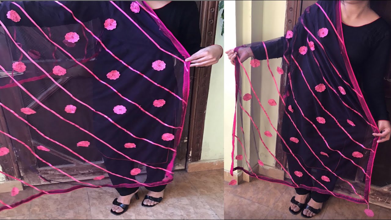 Designer Dupatta Making At Home|Dupatta Design Ideas