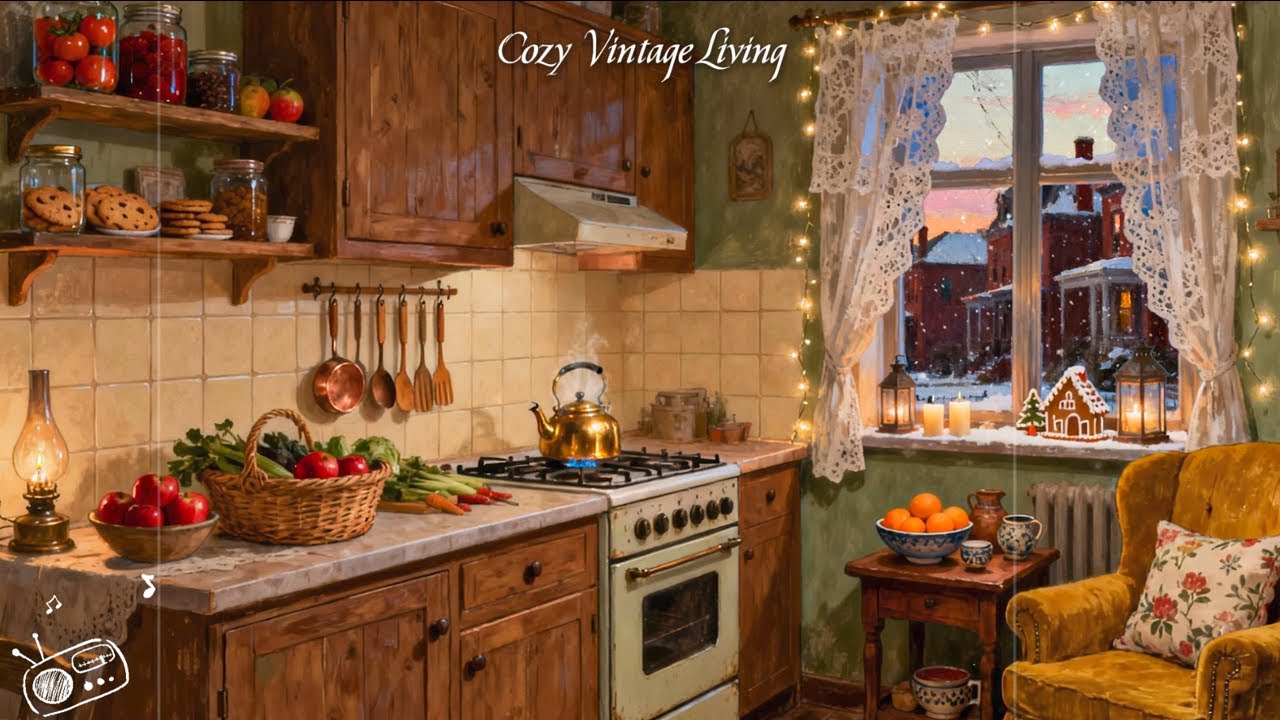 Snowy Morning in a 1940s Cozy Kitchen ❄️ Vintage Jazz Ambience for Relax, Reading & Stress Relief