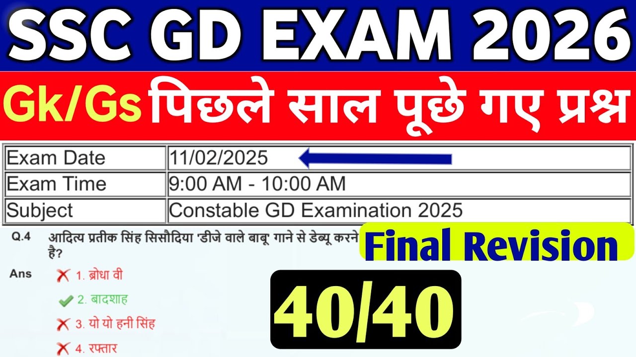 SSC GD GK Practice Set 2026 | 20 Most Important GK MCQs | SSC GD Constable GK Test