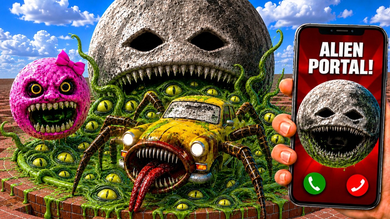 CAR EATER & Angry Moon Wake Up vs Alien Portal in Garry's Mod