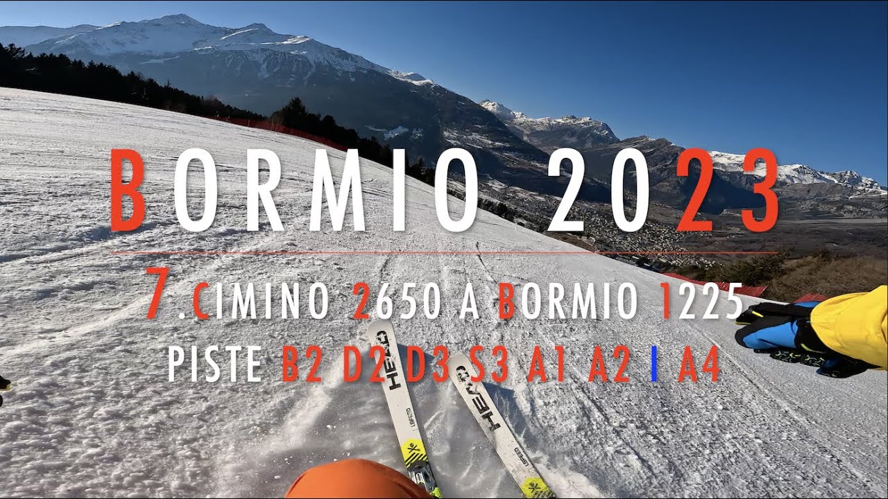 4K 🔴 Bormio SKI 🔴 Day 2 🔴 7. Da Cimino 2.650 a Bormio 1.225 Piste B2 D2 D3 S3 A1 A2 I A4 🔴 7.2.2023