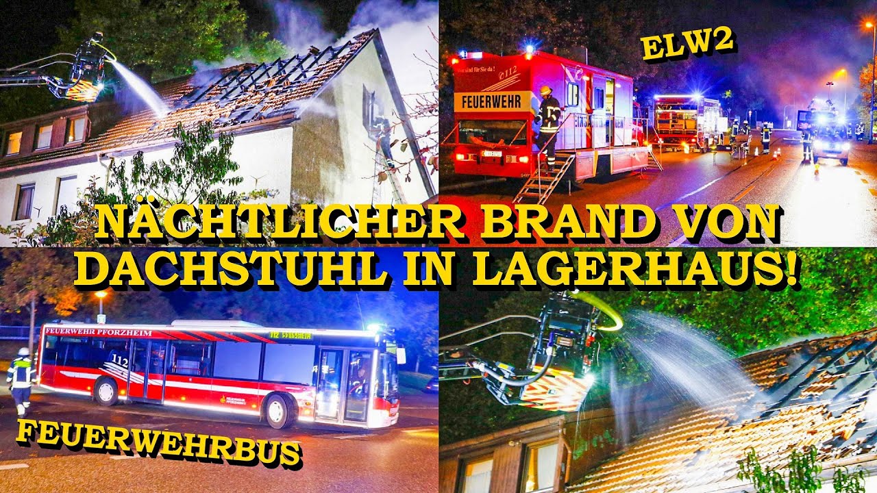 [Dachstuhl in Vollbrand] Nächtlicher Großbrand 🔥 | Feuerwehr Pforzheim 👨‍🚒 | ELW2 + Feuerwehrbus 🚒