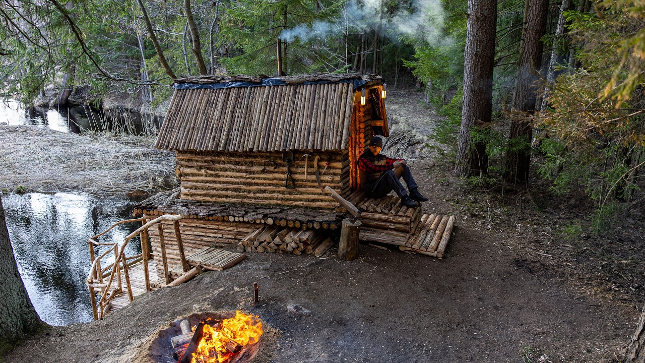 Bushcraft Survival Cabin Upgrade. My Secret Riverside Cabin is Finally Ready!