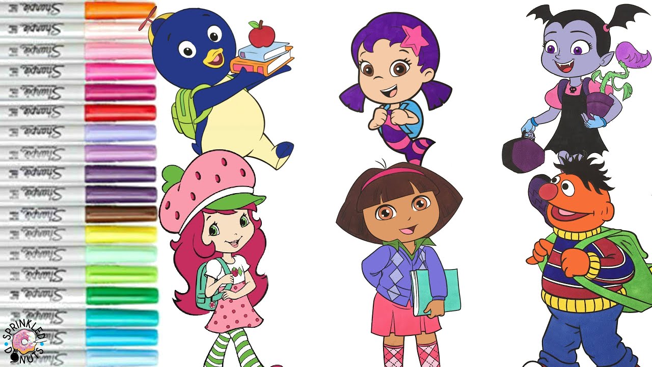 Back to School Coloring Book Compilation Vampirina Barbie Strawberry Shortcake Bubble Guppies Dora