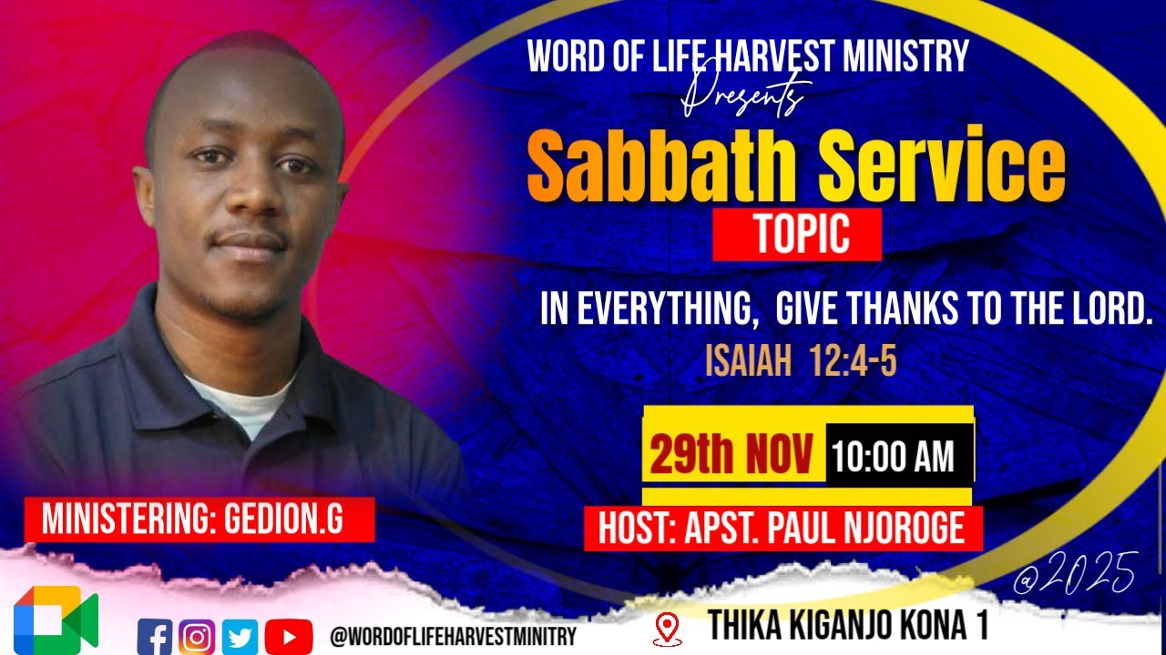 29/11/26 SABBATH SERVICE. THEME || GRATITUDE. BY. MINISTER GIDEON G.