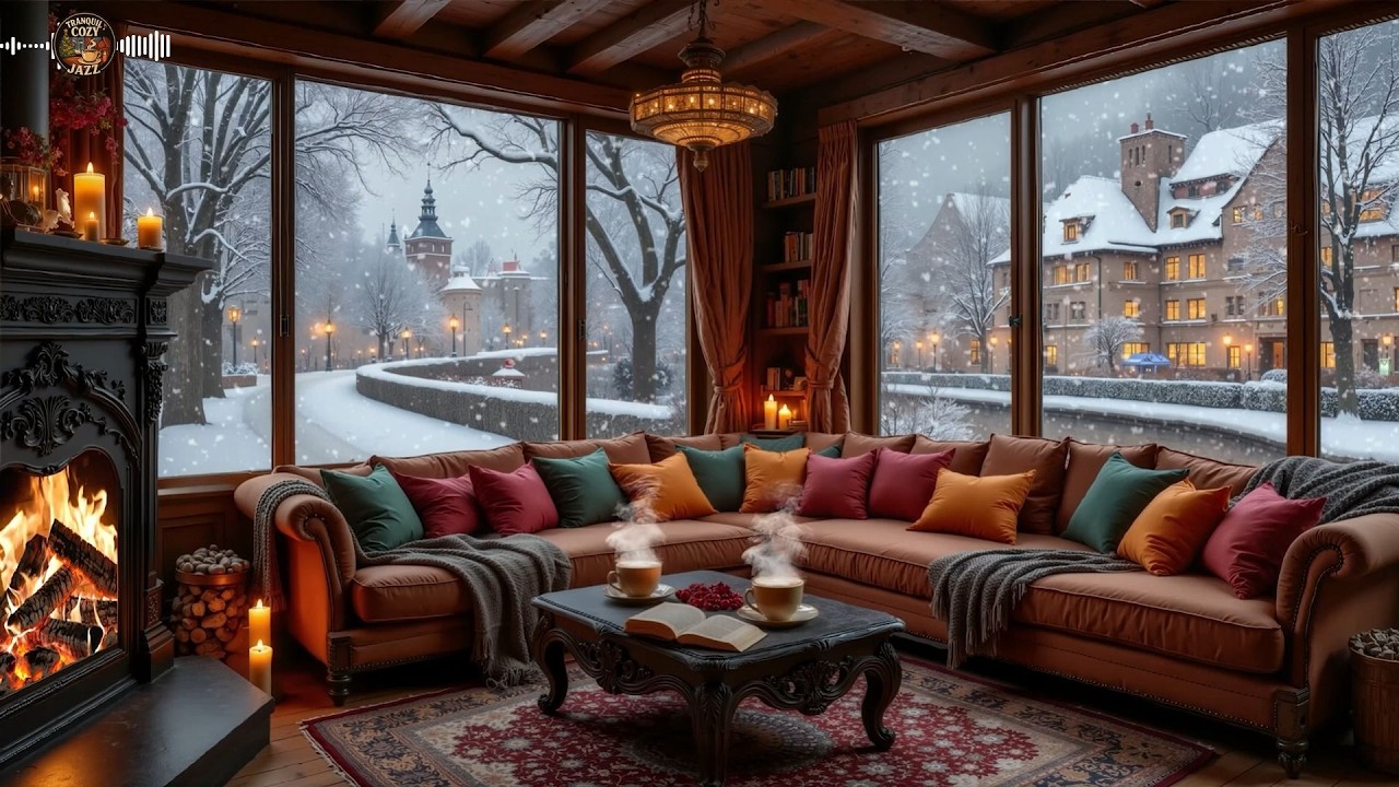 Уютная кофейня в снежном стиле. Джаз ❄️ Нежная фортепианная музыка и камин для спокойствия.