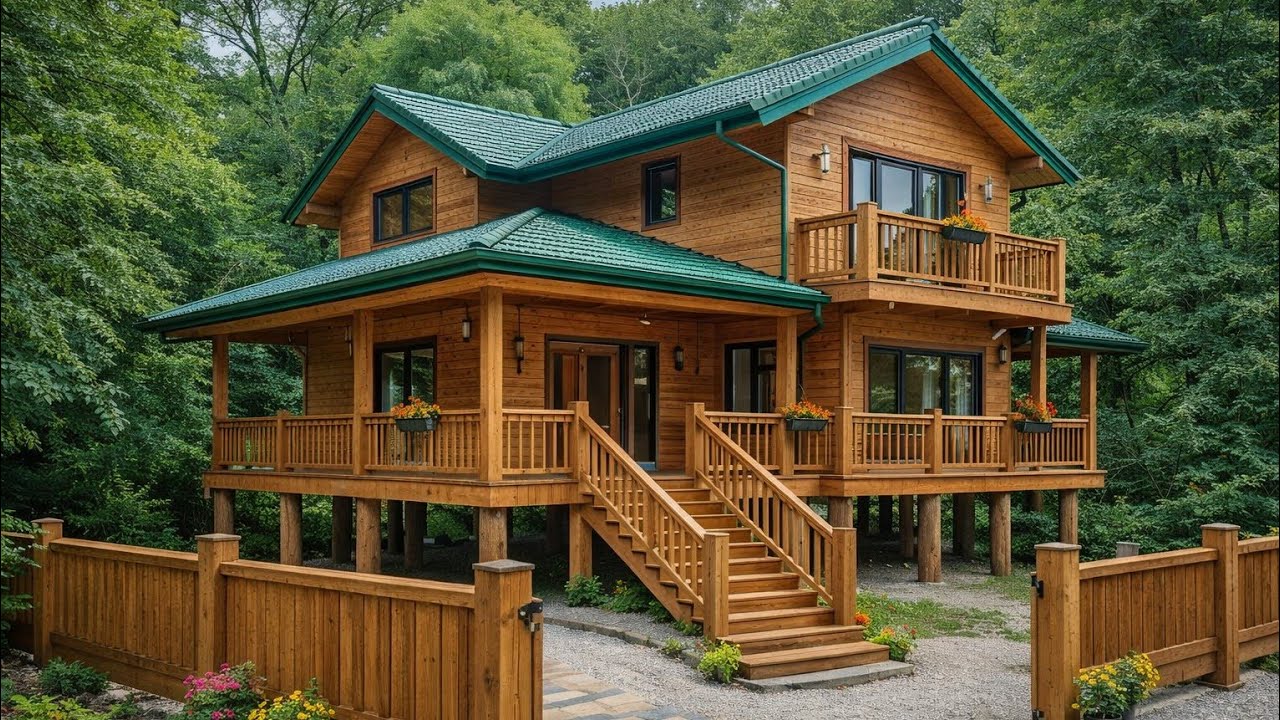 The couple built a two-story wooden house using an easy-to-build method, with DIY interior design.