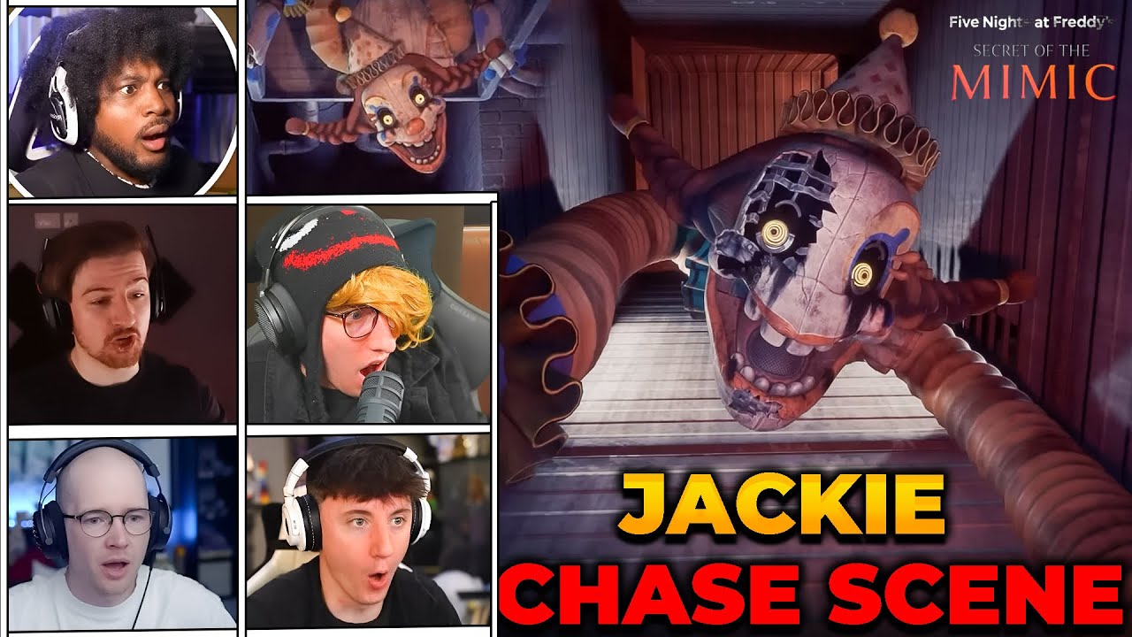 Youtubers React to JACKIES CHASE SCENE in FNAF Secret of the Mimic