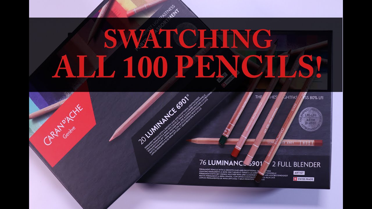 Swatching all 100 colored pencils from Caran Dache Luminance