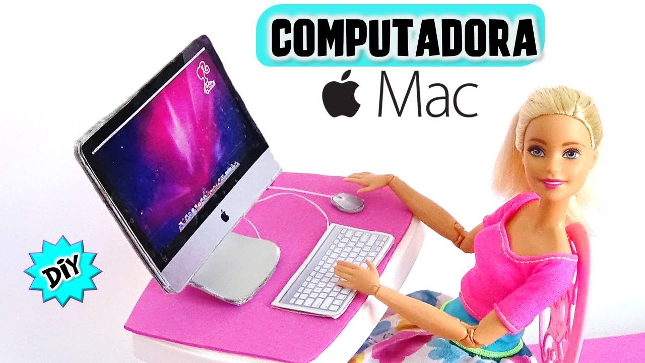Como hacer COMPUTADORA Mac de ESCRITORIO para MUÑECAS Barbie muy FÁCIL! MANUALIDADES PARA MUÑECAS