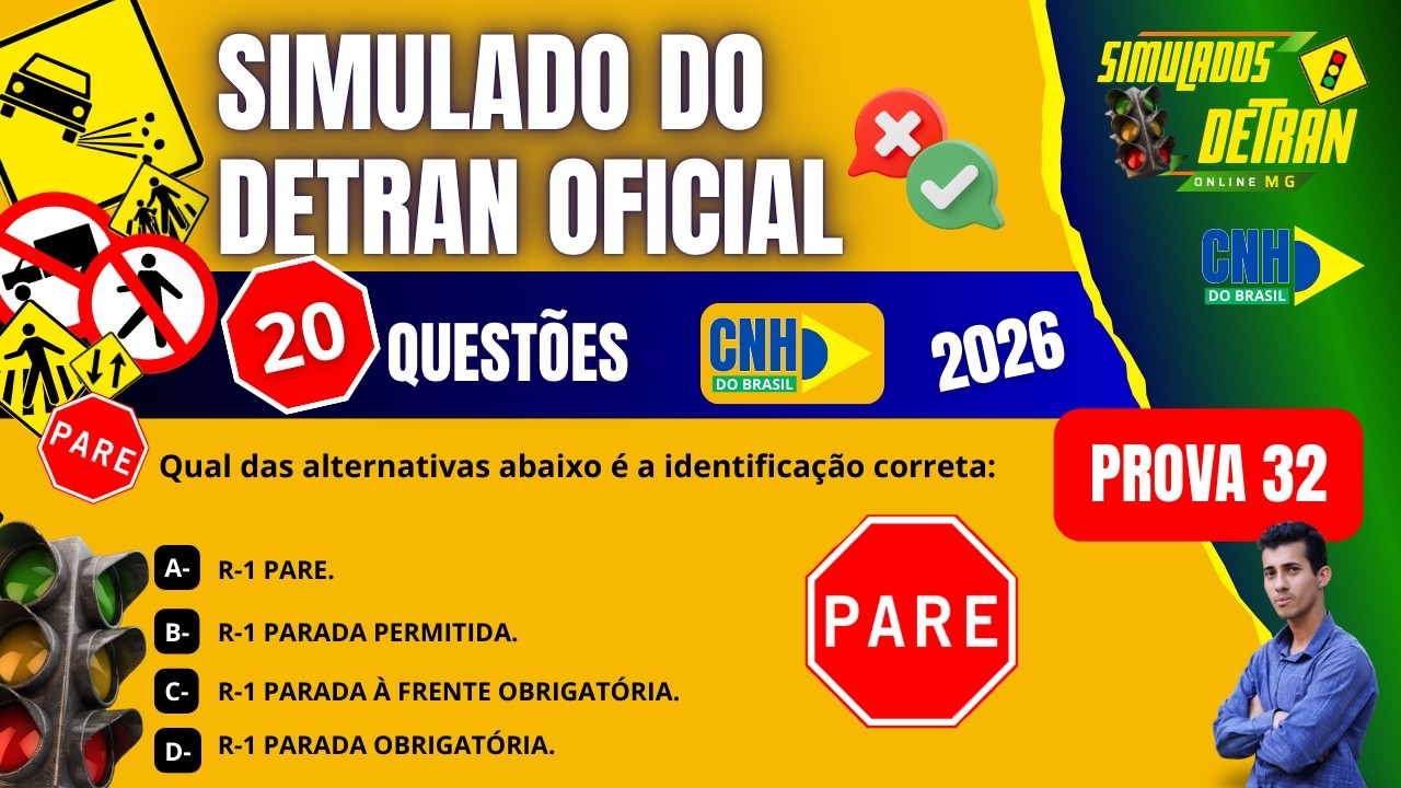 SIMULADO DO DETRAN OFICIAL 2026 - Novo EXAME  - PROVA 32 #simuladodetranoficial2026  #detran2026 ✅
