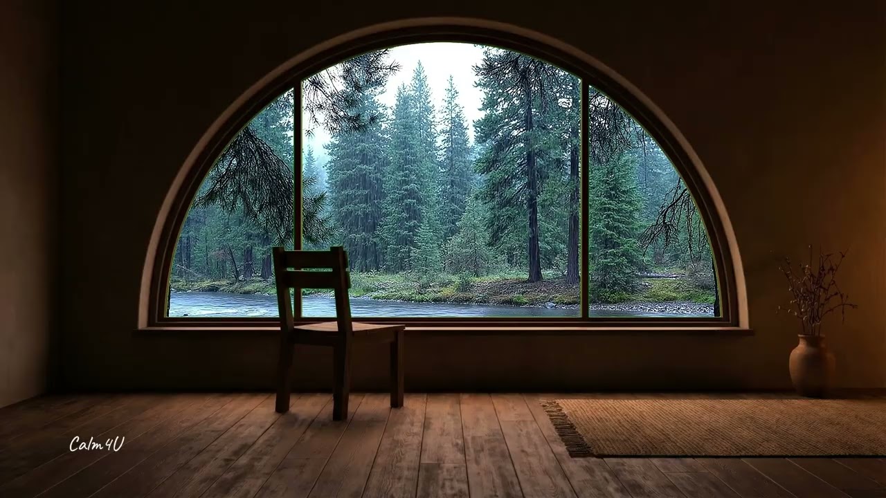 3 Hours Forest River Rain 🌲 Cozy Cabin Window View for Deep Sleep & Calm Focus | Calm4U