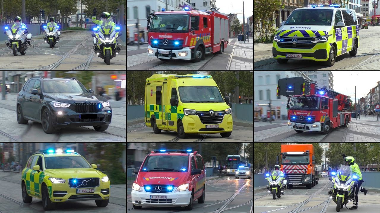 [Dagcompilatie, Begeleiding] Politie, Brandweer en Ziekenwagens met spoed door Antwerpen-Centrum!
