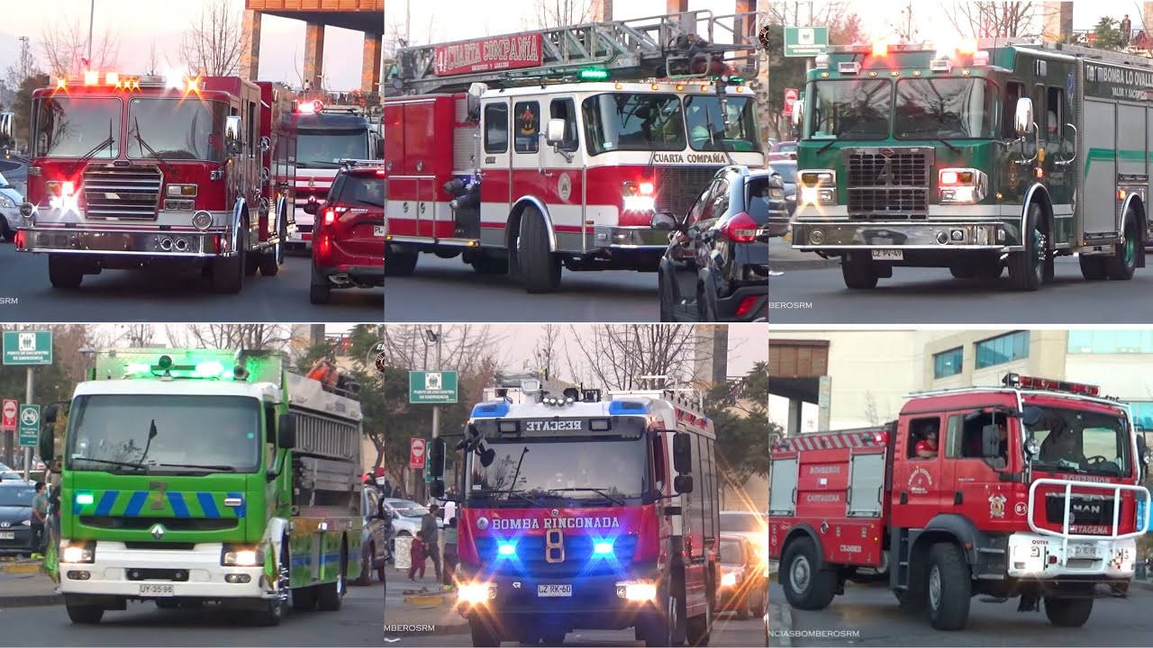 Unidades de distintos cuerpos de Bomberos de Chile retirándose desde 