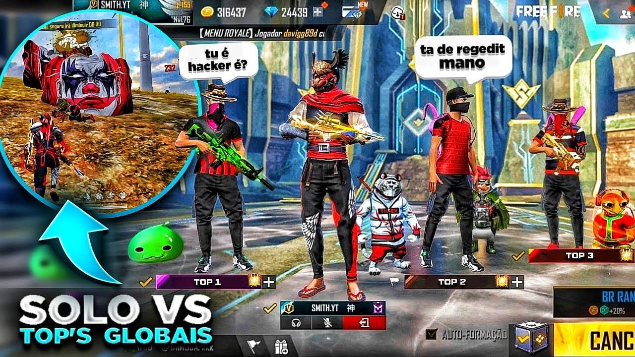 FIZ O IMPOSSÍVEL CONTRA OS TOP GLOBAIS DO FREE FIRE JOGANDO SOLO VS SQUAD 👽