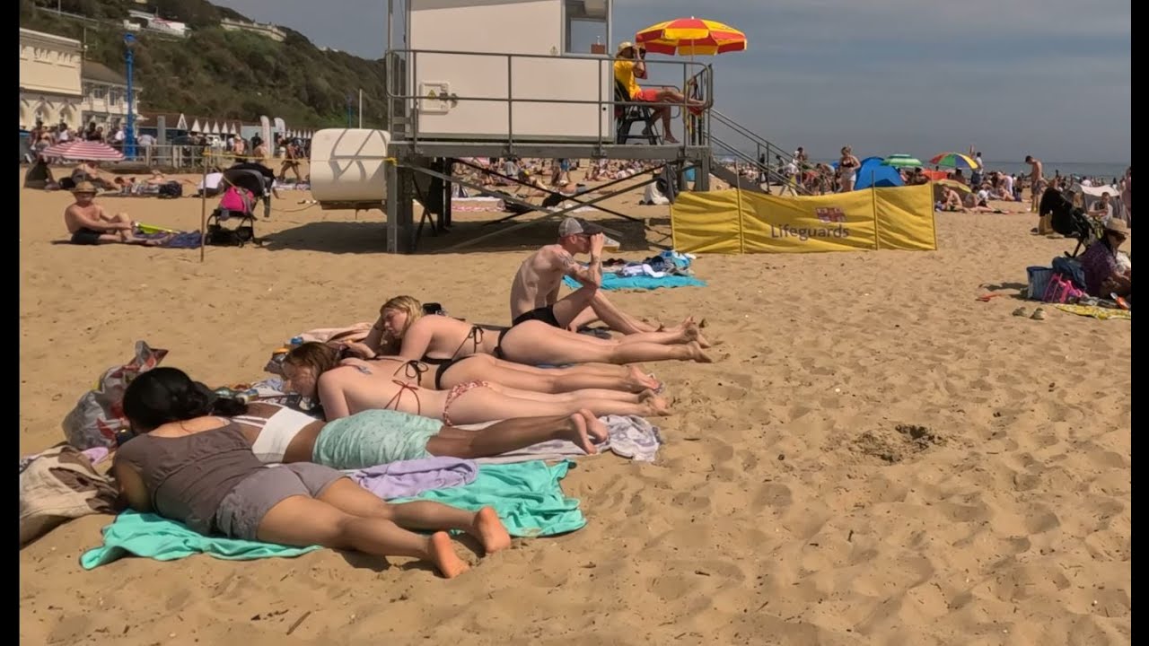 Walking Bournemouth Beach 4K, First heatwave of the Year - Best of Beach Walking Tours UK