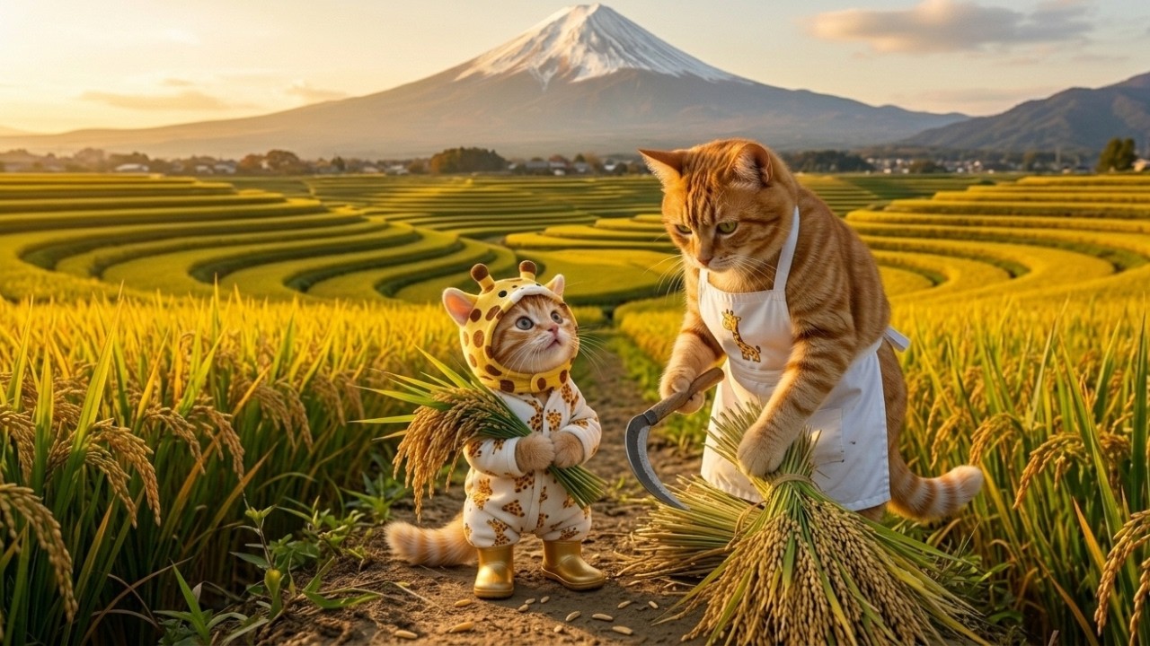 Ginger Helps Mama Cat Harvest in Japan 🌾 🐱🚜