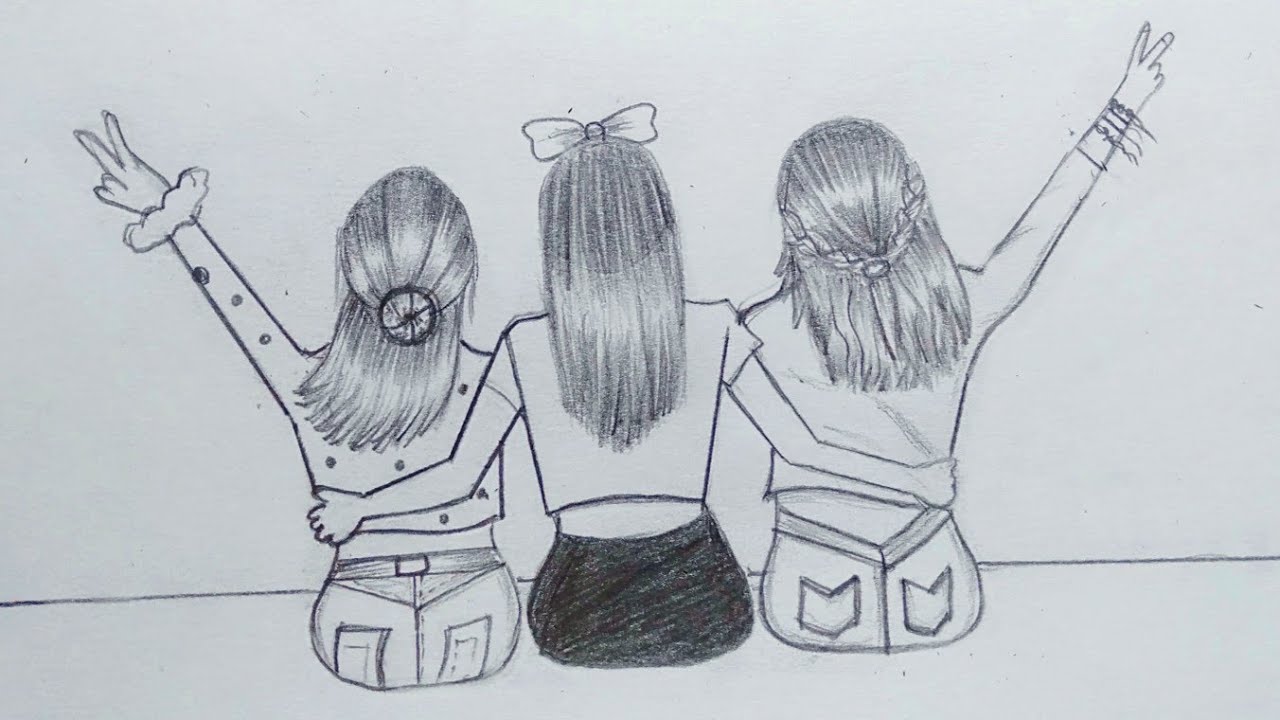 BFF Drawing / girls pencil sketch / best friends drawing step by step