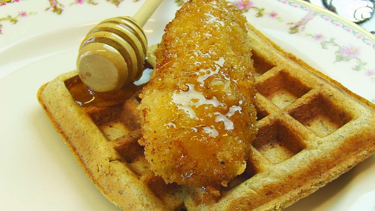 Betty's Panko-Crusted Fried Chicken Strips Served with Waffles