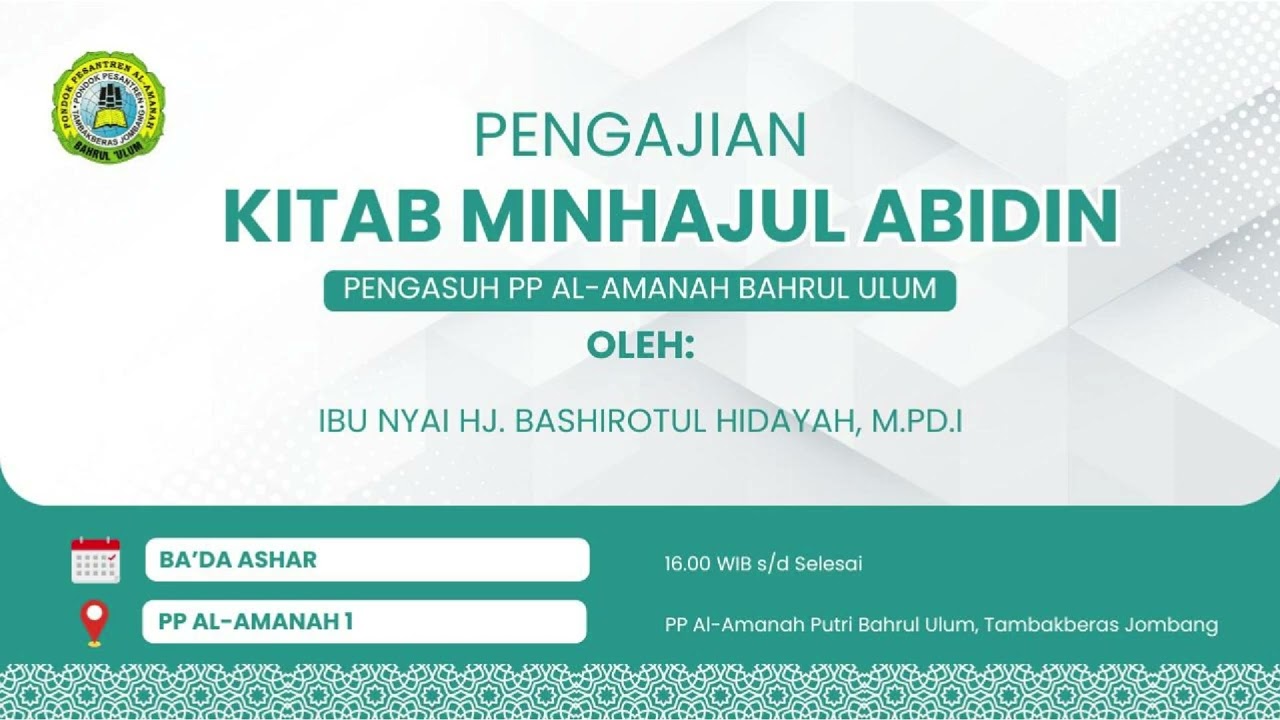 Pengajian Kitab Minhajul 'Abidin I Ibu Nyai Hj. Bashirotul Hidayah, M.Pd.I (Bahaya Banyak Makan)