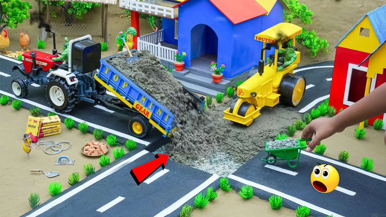 DIY Tractor Builds Real Concrete Road Using Mini Rc Road Roller village Science Project|@topminigear