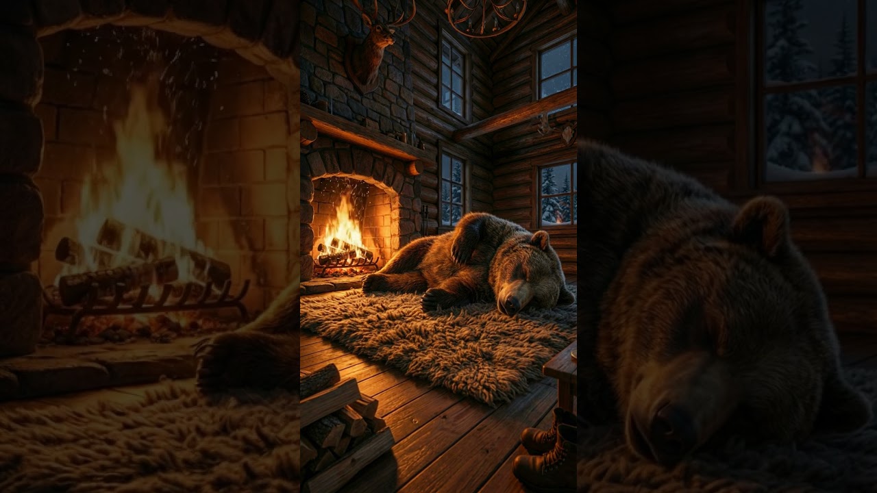 🐻 Bear sleeping if front of a cozy fireplace 🔥 