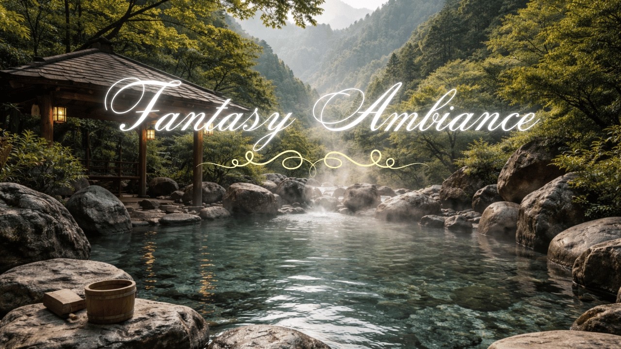 🌿A Tranquil Japanese Hot Spring with Steam Gently Rising. For Relaxing and Meditating.